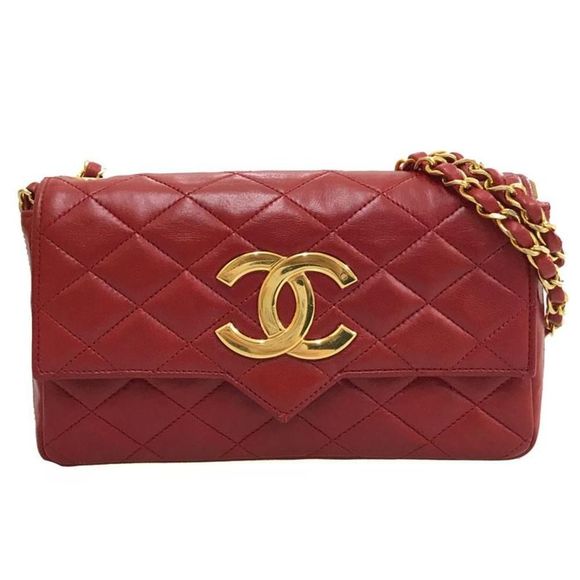 Chanel Matelasse Push Lock Chain Leather Red Shoulder Bag - Picture 1 of 10